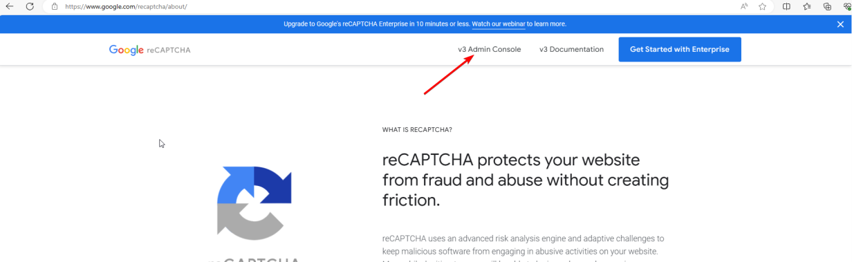Консоль администратора reCAPTCHA