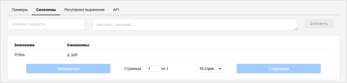 Добавление синонимов