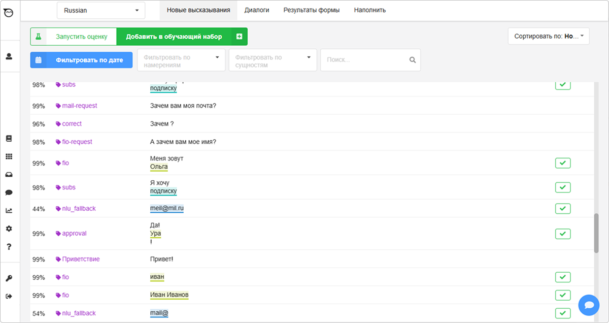 Обработка входящих высказываний